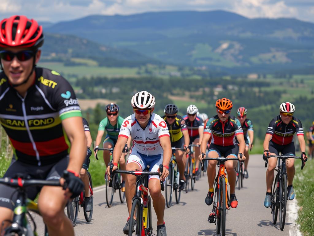 Велосипедисты на трассе Gran Fondo Russia в велоспорте Велосипедисты на трассе Gran Fondo Russia в велоспорте