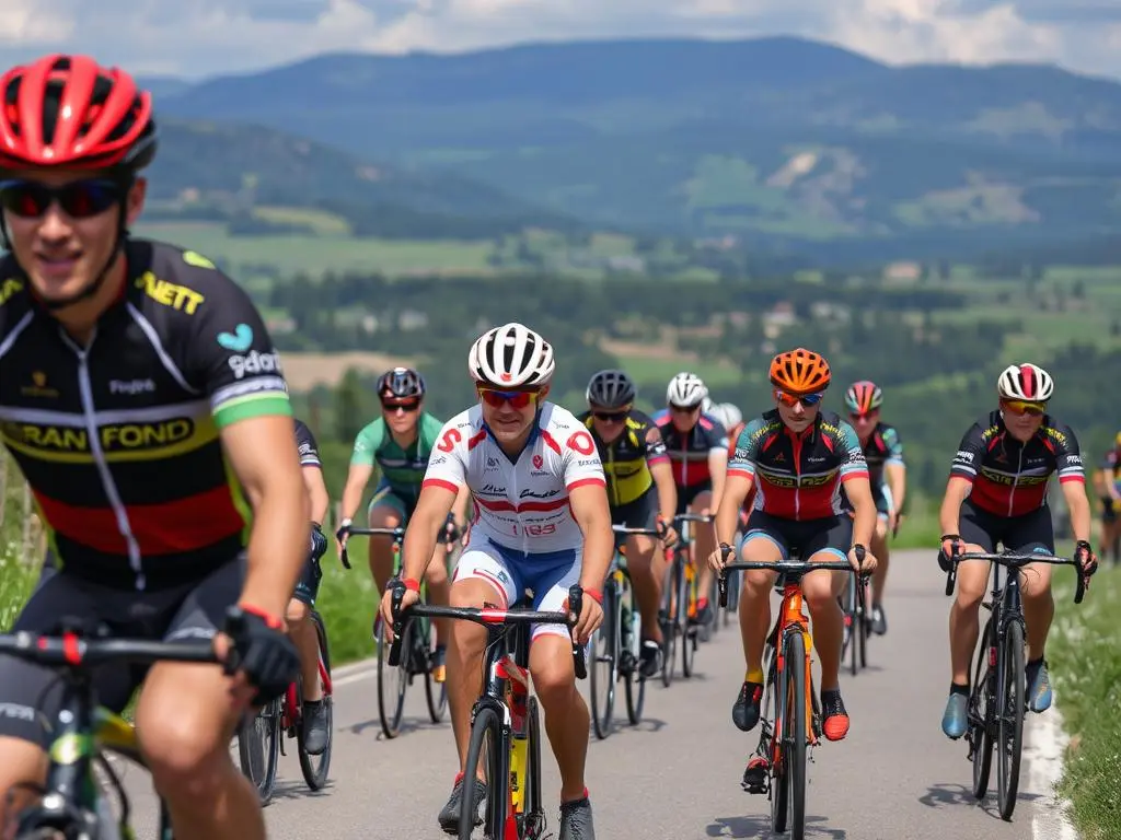 Велосипедисты на трассе Gran Fondo Russia в велоспорте Велосипедисты на трассе Gran Fondo Russia в велоспорте